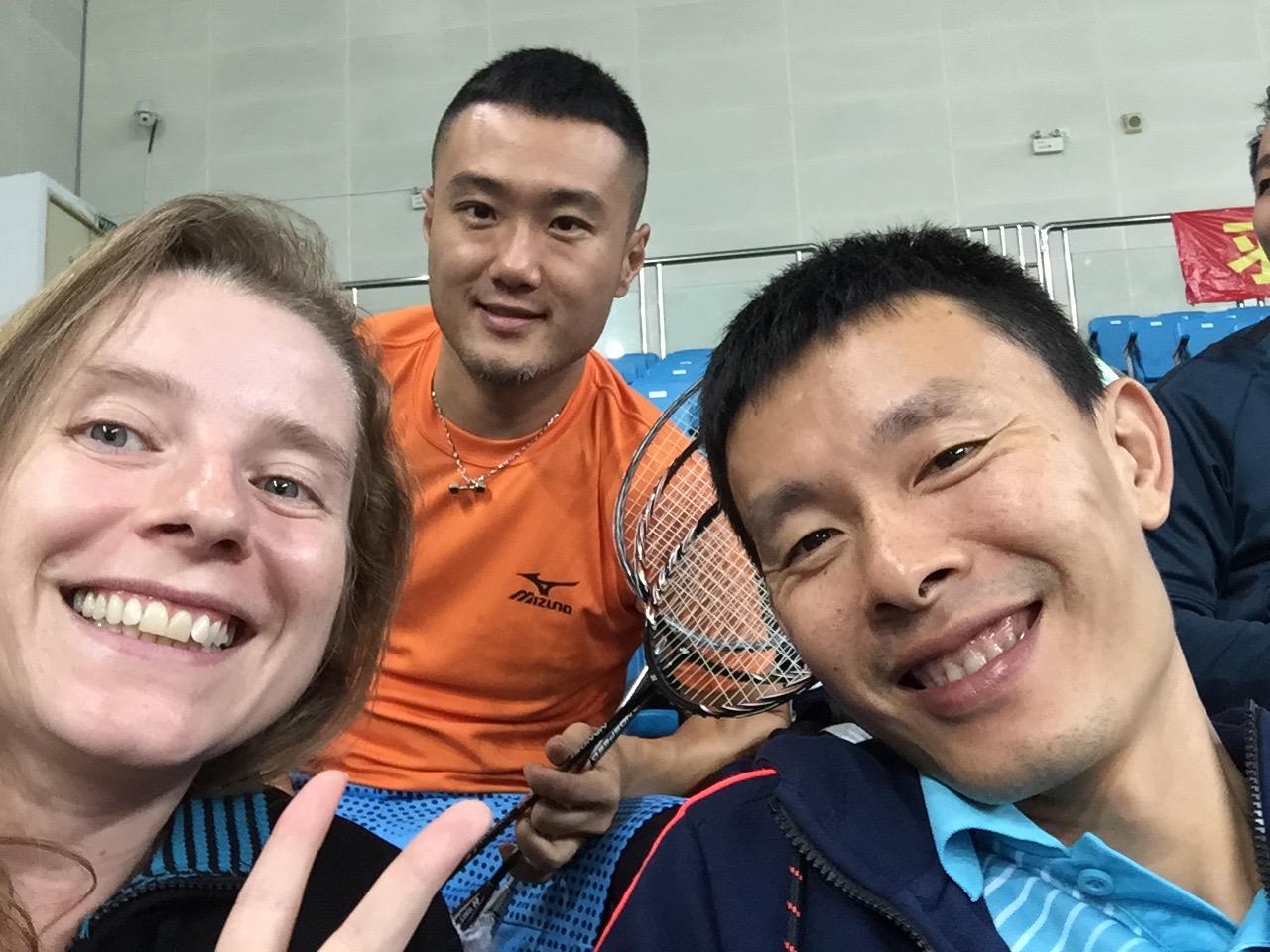 Me, my coach and my friend Yang Ping behind us. Yang Ping is my part-time coach and we train together every Wednesday. 